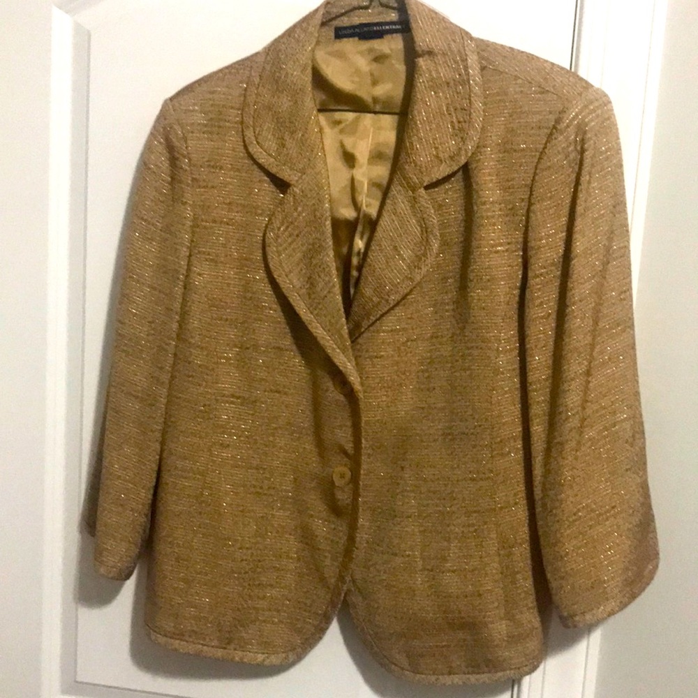 Linda Allan Ellen Tracy size 16 gold glitter threaded 3/4 sleeves jacket